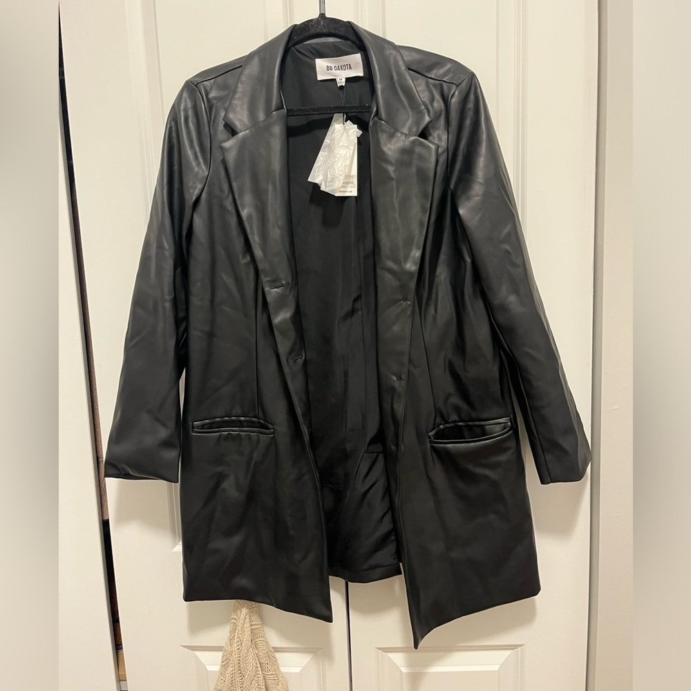 BB DAKOTA LONG FAUX BLACK LEATHER TRENCH COAT JACKET NWT
